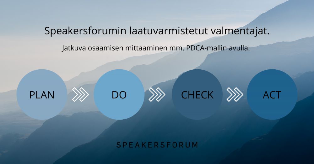 Speakersforumin laatuvarmistetut valmentajat: Plan >> Do >> Check >> Act